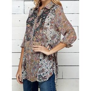 Figueroa & Flower Shirt Womens XL Paisley Patchwork Hippie Holly Hobby Boho Chic